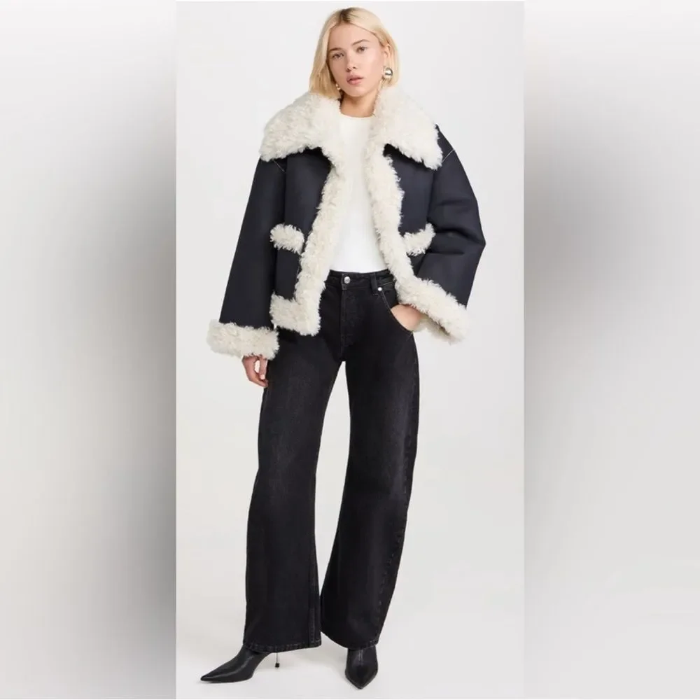 NWOT Free People Kiki Sherpa Vegan Leather Bomber Jacket - Picture 1 of 12